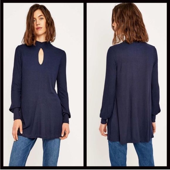 Free People Copa Banana Blue Ribbed Keyhole Tunic - Picture 3 of 11